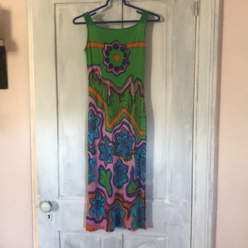 Vintage 90s printed square neck slip dress